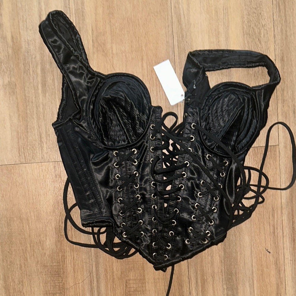 Elegant Black Lace-Up Women's Top